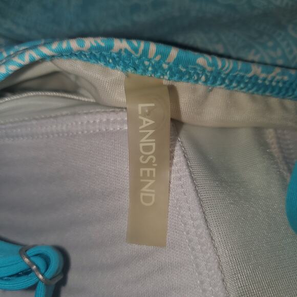 Lands End Size 12T Tall Long Women's Paisley One Piece Full Swimsuit Aqua Padded - Picture 6 of 9